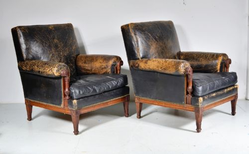 A PAIR OF FRENCH MAHOGANY AND BLACK LEATHER LIBRARY ARMCHAIRS C1900 - ADDITIONAL PHOTO 10