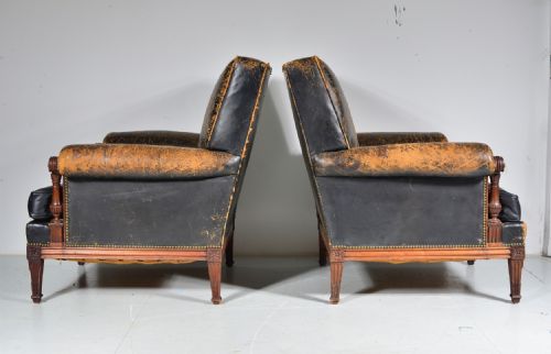 A PAIR OF FRENCH MAHOGANY AND BLACK LEATHER LIBRARY ARMCHAIRS C1900 - ADDITIONAL PHOTO 11