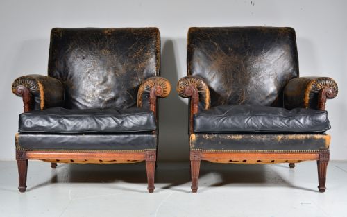 A PAIR OF FRENCH MAHOGANY AND BLACK LEATHER LIBRARY ARMCHAIRS C1900 - ADDITIONAL PHOTO 12