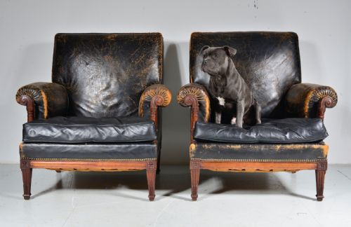 A PAIR OF FRENCH MAHOGANY AND BLACK LEATHER LIBRARY ARMCHAIRS C1900 - ADDITIONAL PHOTO 14