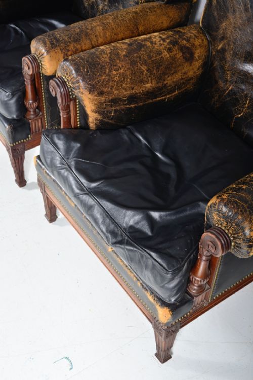 A PAIR OF FRENCH MAHOGANY AND BLACK LEATHER LIBRARY ARMCHAIRS C1900 - ADDITIONAL PHOTO 16