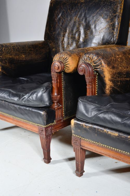 A PAIR OF FRENCH MAHOGANY AND BLACK LEATHER LIBRARY ARMCHAIRS C1900 - ADDITIONAL PHOTO 17