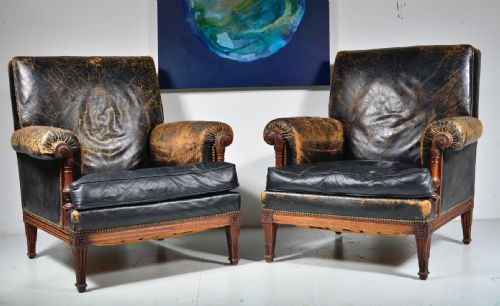 A PAIR OF FRENCH MAHOGANY AND BLACK LEATHER LIBRARY ARMCHAIRS C1900 - ADDITIONAL PHOTO 20