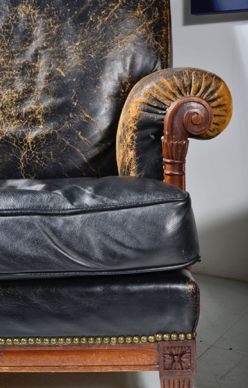 A PAIR OF FRENCH MAHOGANY AND BLACK LEATHER LIBRARY ARMCHAIRS C1900 - ADDITIONAL PHOTO 22