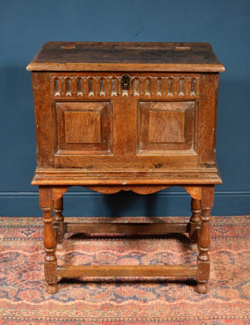 17th century panelled oak bible box on stand - CATEGORY: ANTIQUE BOXES - DATED 17TH CENTURY