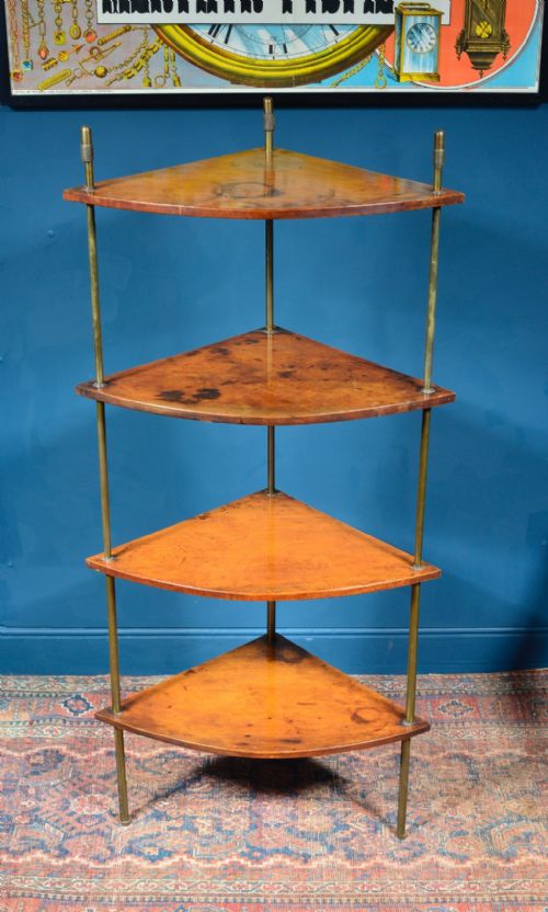 birch campaign four tier corner whatnot with brass supports c1880 - CATEGORY: ANTIQUE FURNITURE - DATED 1880
