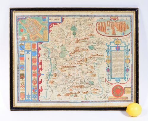 charles ii john speed map of 'wilshire' wiltshire hand coloured 1676 - CATEGORY: ANTIQUE MISCELLANEOUS - DATED 17TH CENTURY