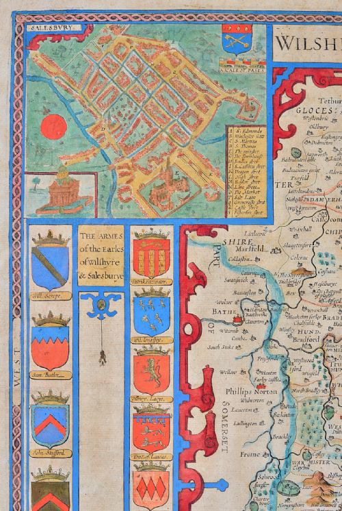 CHARLES II JOHN SPEED MAP OF 'WILSHIRE' WILTSHIRE HAND COLOURED 1676 - ADDITIONAL PHOTO 1