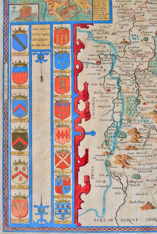 CHARLES II JOHN SPEED MAP OF 'WILSHIRE' WILTSHIRE HAND COLOURED 1676 - ADDITIONAL PHOTO 2