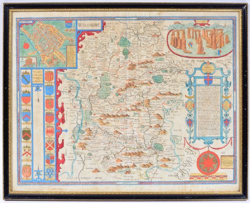 CHARLES II JOHN SPEED MAP OF 'WILSHIRE' WILTSHIRE HAND COLOURED 1676 - ADDITIONAL PHOTO 4