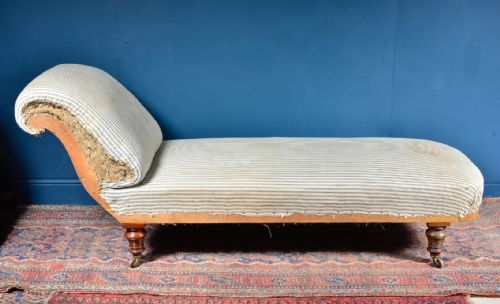 howard style country house day bed chaise longue in original ticking cope castors c1890 - CATEGORY: ANTIQUE SOFAS - DATED 1890