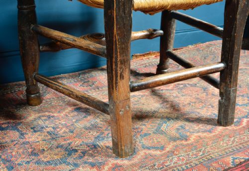 TWO FRUIT WOOD AND ELM COUNTRY LADDERBACK RUSH SEAT ARMCHAIRS 18TH 19TH C - ADDITIONAL PHOTO 8