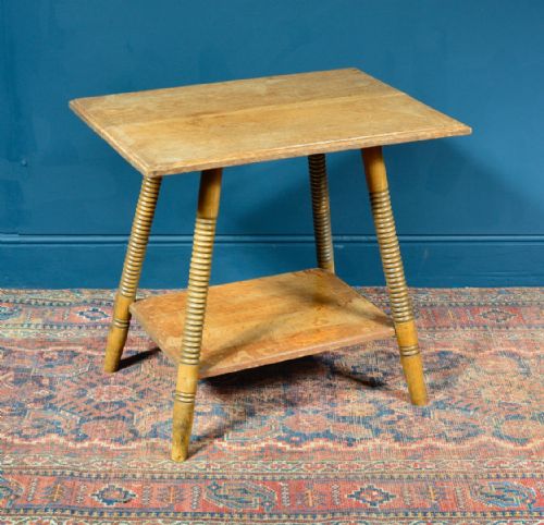 ARTS CRAFTS LIGHT OAK TWO TIER OCCASIONAL TABLE BY WILLIAM BIRCH FOR GOODYER'S C1890 - ADDITIONAL PHOTO 2