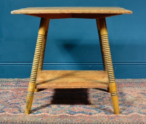 ARTS CRAFTS LIGHT OAK TWO TIER OCCASIONAL TABLE BY WILLIAM BIRCH FOR GOODYER'S C1890 - ADDITIONAL PHOTO 4