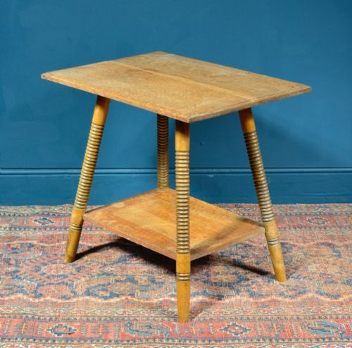ARTS CRAFTS LIGHT OAK TWO TIER OCCASIONAL TABLE BY WILLIAM BIRCH FOR GOODYER'S C1890 - ADDITIONAL PHOTO 5
