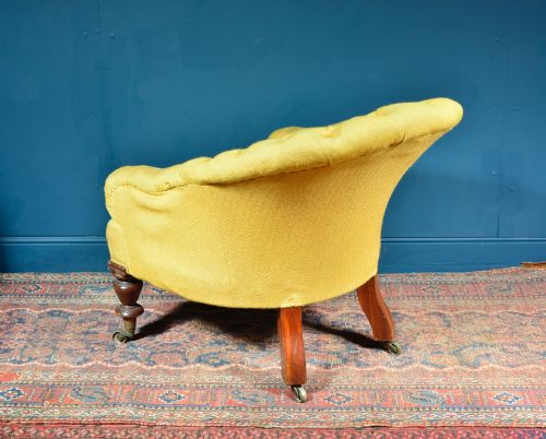 VICTORIAN BUTTON BACK EASY ARMCHAIR ON TURNED LEGS LANGEBEAR CASTORS C1870 - ADDITIONAL PHOTO 8