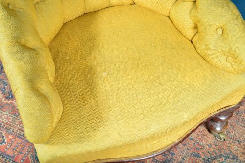VICTORIAN BUTTON BACK EASY ARMCHAIR ON TURNED LEGS LANGEBEAR CASTORS C1870 - ADDITIONAL PHOTO 11