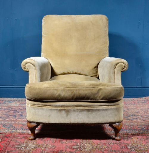 COMFY GOLD BEIGE VELVET ARMCHAIR 1920'S - ADDITIONAL PHOTO 6