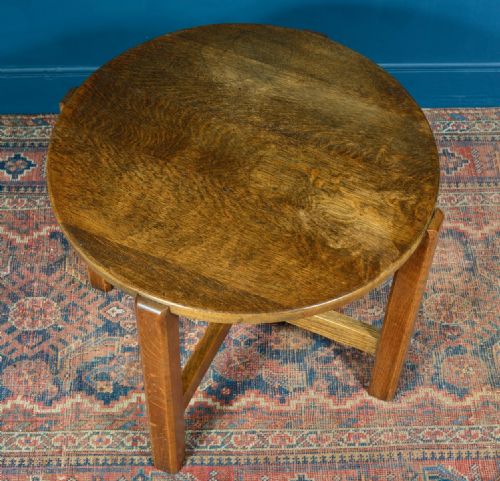 ARTS AND CRAFTS COTSWOLD SCHOOL OAK CIRCULAR OCCASIONAL TABLE 1930'S - ADDITIONAL PHOTO 3