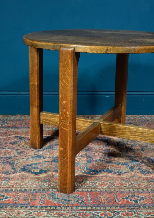 ARTS AND CRAFTS COTSWOLD SCHOOL OAK CIRCULAR OCCASIONAL TABLE 1930'S - ADDITIONAL PHOTO 4