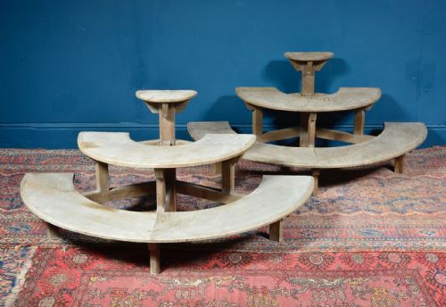 pair of arts and crafts bleached oak demi lune stands c1900 - CATEGORY: ANTIQUE FURNITURE - DATED 1900