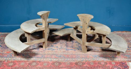 PAIR OF ARTS AND CRAFTS BLEACHED OAK DEMI LUNE STANDS C1900 - ADDITIONAL PHOTO 4