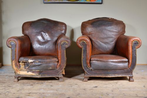 pair of victorian brown leather club chairs c1890 - CATEGORY: ANTIQUE CHAIRS - DATED 1890