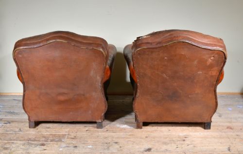 PAIR OF VICTORIAN BROWN LEATHER CLUB CHAIRS C1890 - ADDITIONAL PHOTO 4