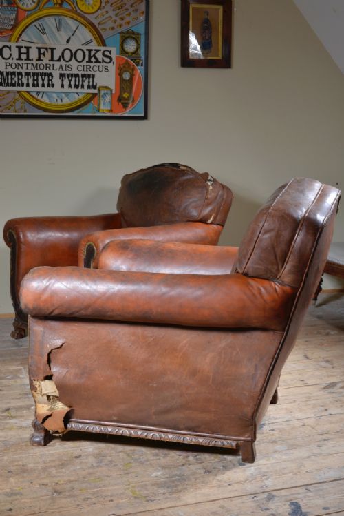 PAIR OF VICTORIAN BROWN LEATHER CLUB CHAIRS C1890 - ADDITIONAL PHOTO 6