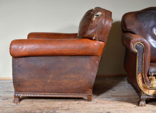 PAIR OF VICTORIAN BROWN LEATHER CLUB CHAIRS C1890 - ADDITIONAL PHOTO 11