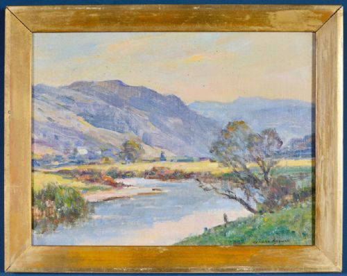 owen bowen staithes group 18731967 a river landscape oil on canvas board signed c1910 - CATEGORY: ANTIQUE ART - DATED 1910