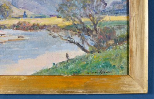 OWEN BOWEN STAITHES GROUP 18731967 A RIVER LANDSCAPE OIL ON CANVAS BOARD SIGNED C1910 - ADDITIONAL PHOTO 1