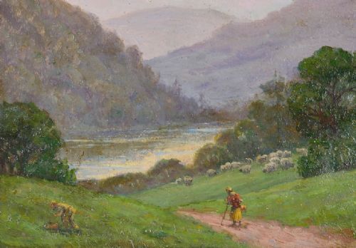 OWEN BOWEN STAITHES GROUP 18731967 WHARFE VALLEY YORKSHIRE OIL ON CANVAS BOARD SIGNED AND DATED 1901 - ADDITIONAL PHOTO 6
