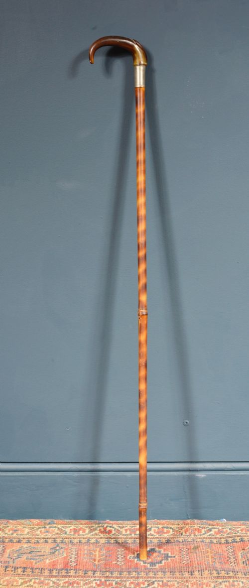 HORN HANDLED SIMULATED SATINWOOD BAMBOO STILETTO SWORD CANE C1920 - ADDITIONAL PHOTO 2