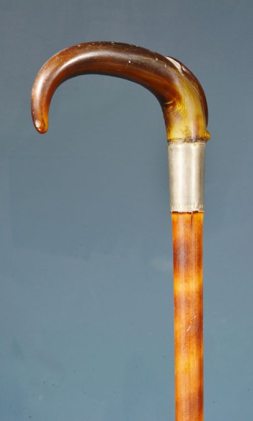 HORN HANDLED SIMULATED SATINWOOD BAMBOO STILETTO SWORD CANE C1920 - ADDITIONAL PHOTO 3