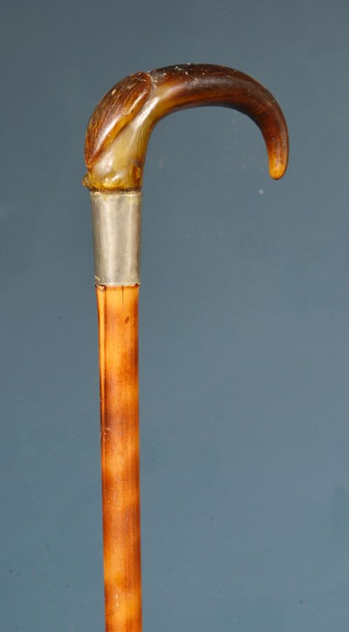 HORN HANDLED SIMULATED SATINWOOD BAMBOO STILETTO SWORD CANE C1920 - ADDITIONAL PHOTO 4