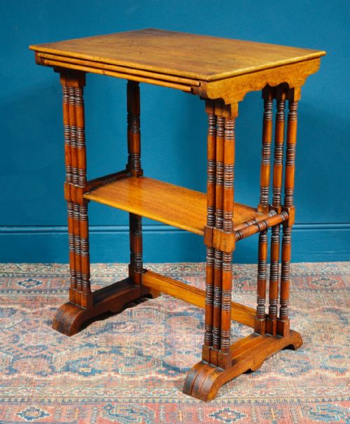 AESTHETIC MOVEMENT WALNUT NEST OF THREE TABLES C1890 - ADDITIONAL PHOTO 3