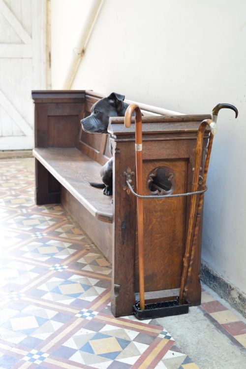 VICTORIAN GOTHIC OAK CHURCH PEW WITH UMBRELLA STAND C1860 - ADDITIONAL PHOTO 1