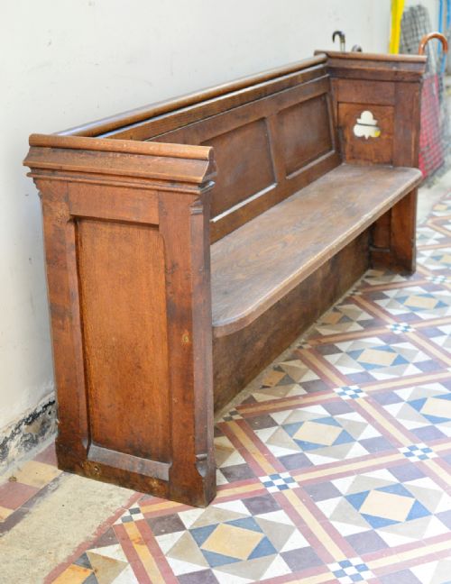 VICTORIAN GOTHIC OAK CHURCH PEW WITH UMBRELLA STAND C1860 - ADDITIONAL PHOTO 2