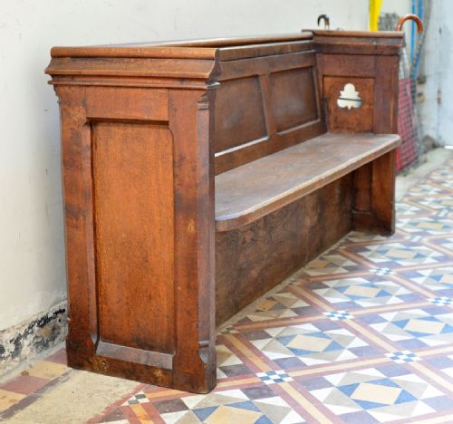 VICTORIAN GOTHIC OAK CHURCH PEW WITH UMBRELLA STAND C1860 - ADDITIONAL PHOTO 3
