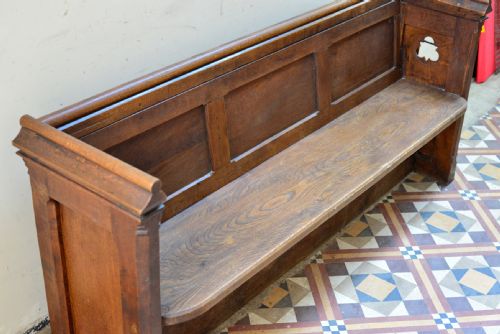 VICTORIAN GOTHIC OAK CHURCH PEW WITH UMBRELLA STAND C1860 - ADDITIONAL PHOTO 4