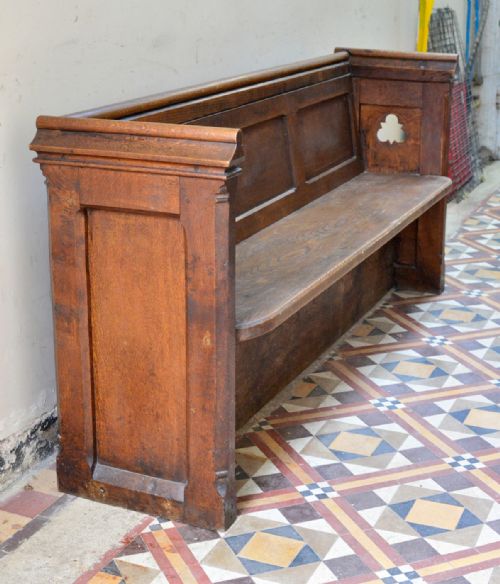 VICTORIAN GOTHIC OAK CHURCH PEW WITH UMBRELLA STAND C1860 - ADDITIONAL PHOTO 8