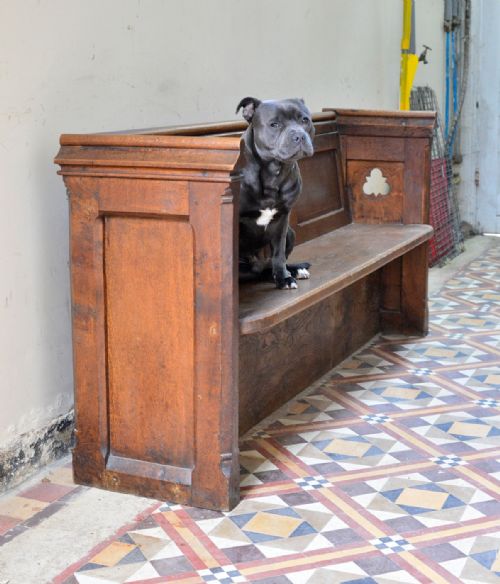 VICTORIAN GOTHIC OAK CHURCH PEW WITH UMBRELLA STAND C1860 - ADDITIONAL PHOTO 9