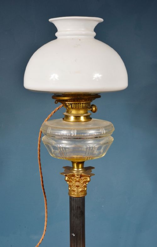 VICTORIAN CORINTHIAN COLUMN OIL LAMP WITH OPALINE SHADE WIRED FOR ELECTRICITY C1895 - ADDITIONAL PHOTO 2