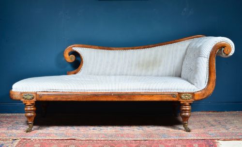 regency simulated rosewood scroll end chaise longue c1820 - CATEGORY: ANTIQUE SOFAS - DATED REGENCY