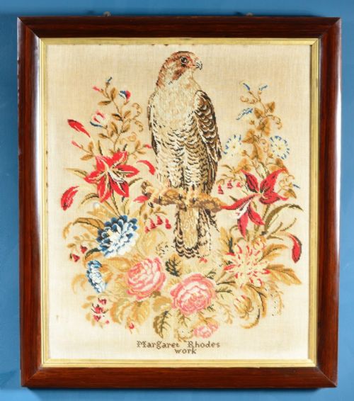 EARLY VICTORIAN WOOLWORK TAPESTRY OF A PEREGRINE FALCON BY MARGARET RHODES OF BLEASDALE LANCS C1840 - ADDITIONAL PHOTO 1