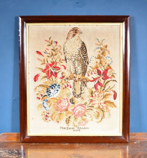 EARLY VICTORIAN WOOLWORK TAPESTRY OF A PEREGRINE FALCON BY MARGARET RHODES OF BLEASDALE LANCS C1840 - ADDITIONAL PHOTO 7