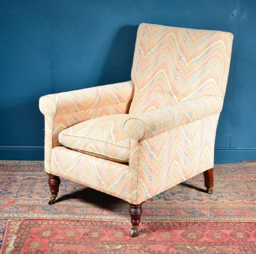 victorian deep seated armchair on walnut legs c1890 - CATEGORY: ANTIQUE CHAIRS - DATED 1890