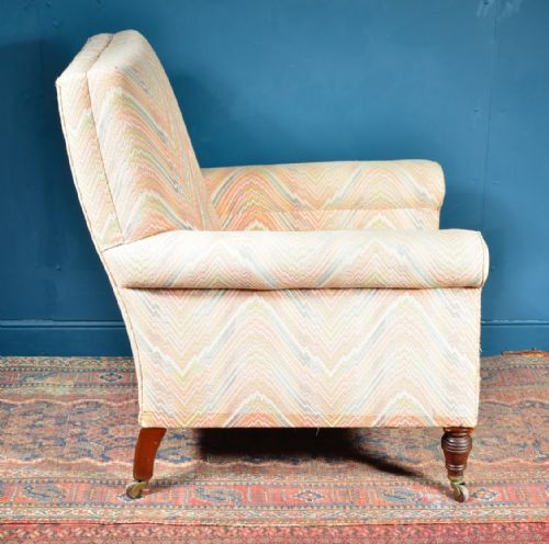 VICTORIAN DEEP SEATED ARMCHAIR ON WALNUT LEGS C1890 - ADDITIONAL PHOTO 1