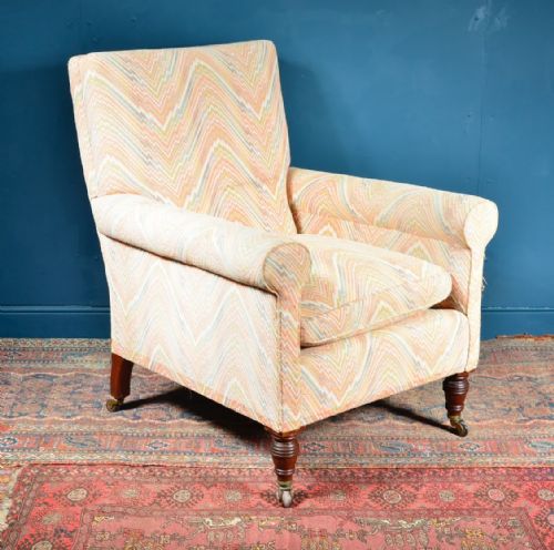VICTORIAN DEEP SEATED ARMCHAIR ON WALNUT LEGS C1890 - ADDITIONAL PHOTO 2